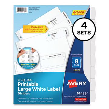 Avery® Big Tab Printable Large White Label Tab Dividers, 8-tab, Letter, White, 4 Sets freeshipping - TVN Wholesale